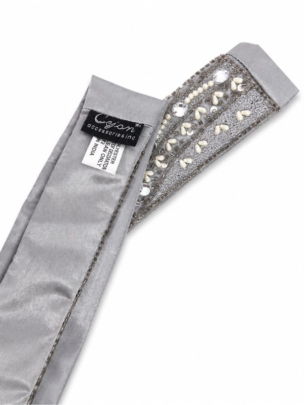Cejon Satin Embellished Rhinestones Pearls Sequins Beaded Sash Tie Belt - Picture 6 of 8